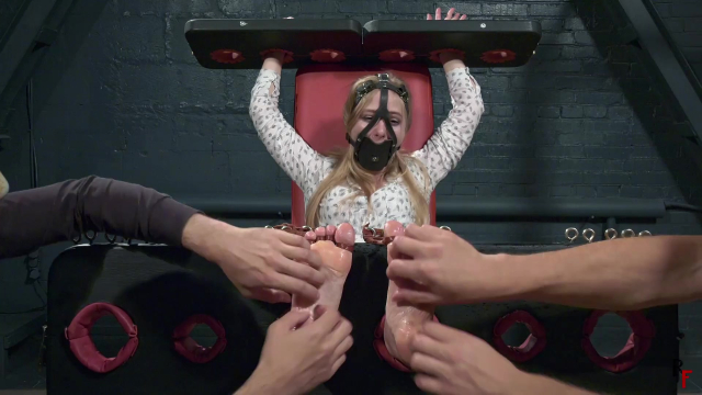 Olesya - Wild Foot Tickling in Stocks By Four Hands with Many Devices