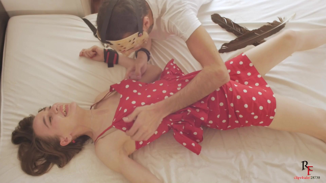 Girl Like Eva Grin in Dress and Sandals - Tickling with Four Hands