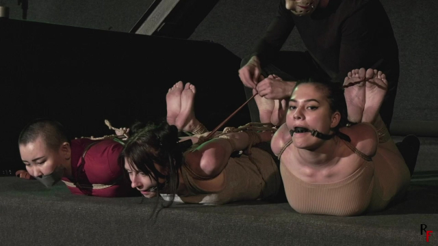 Xena, Kate Anima, Madoka - Hogtie Session with Three Submissive Girls and Different Gags