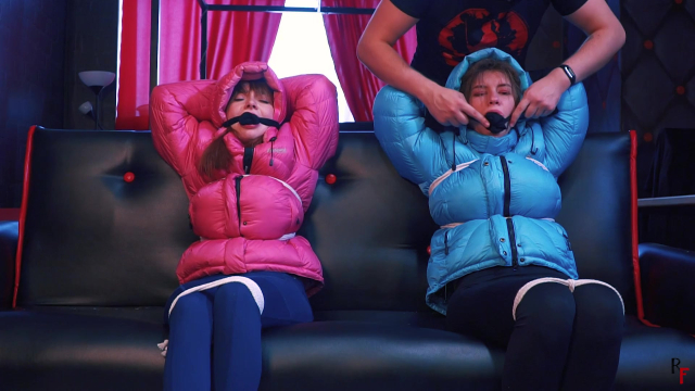 "I Want to Play with You Too!" - Grabbing and Tickling Two Naughty Girls in Down Jackets