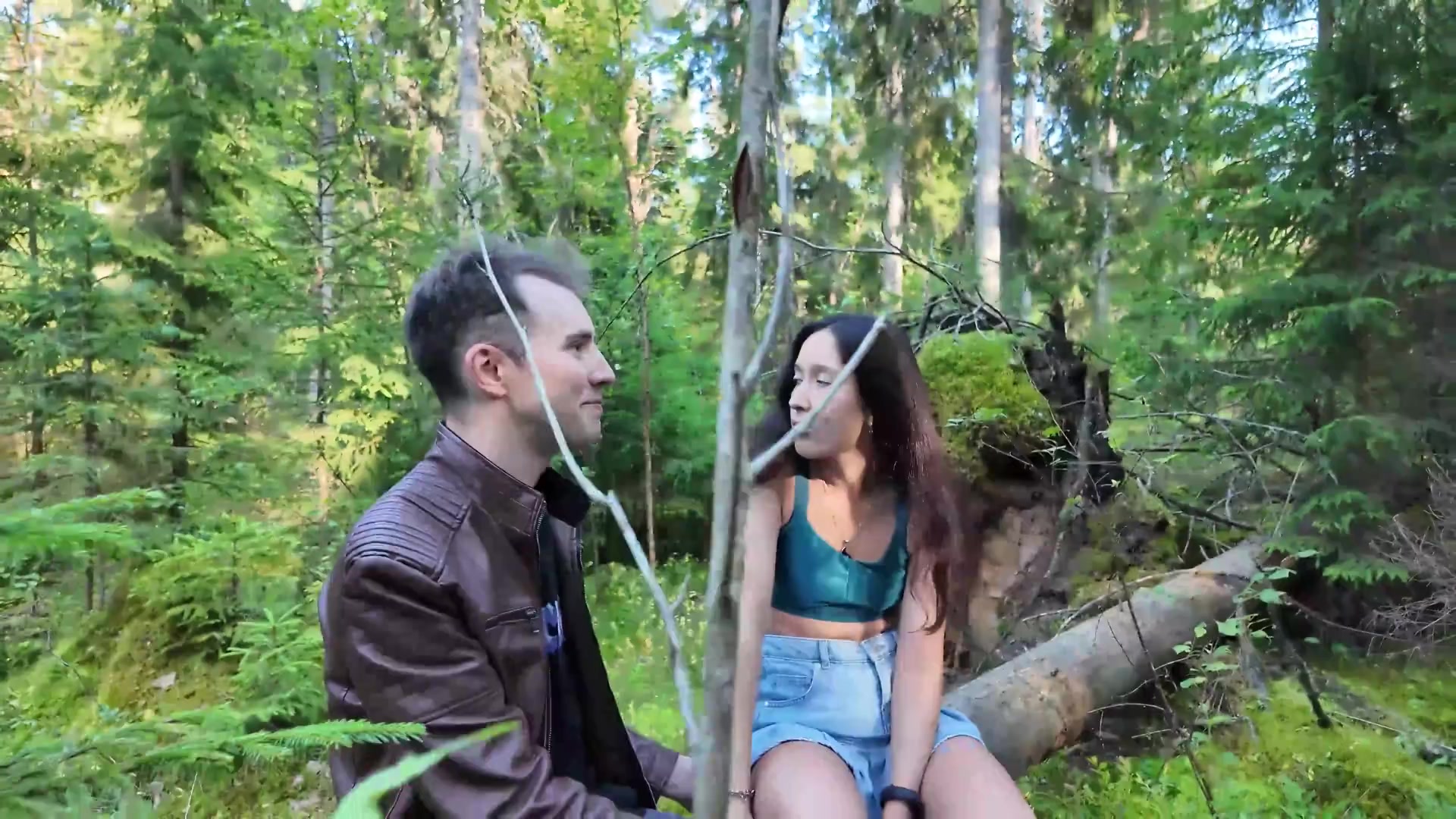 Couple doing anal sex in public forest