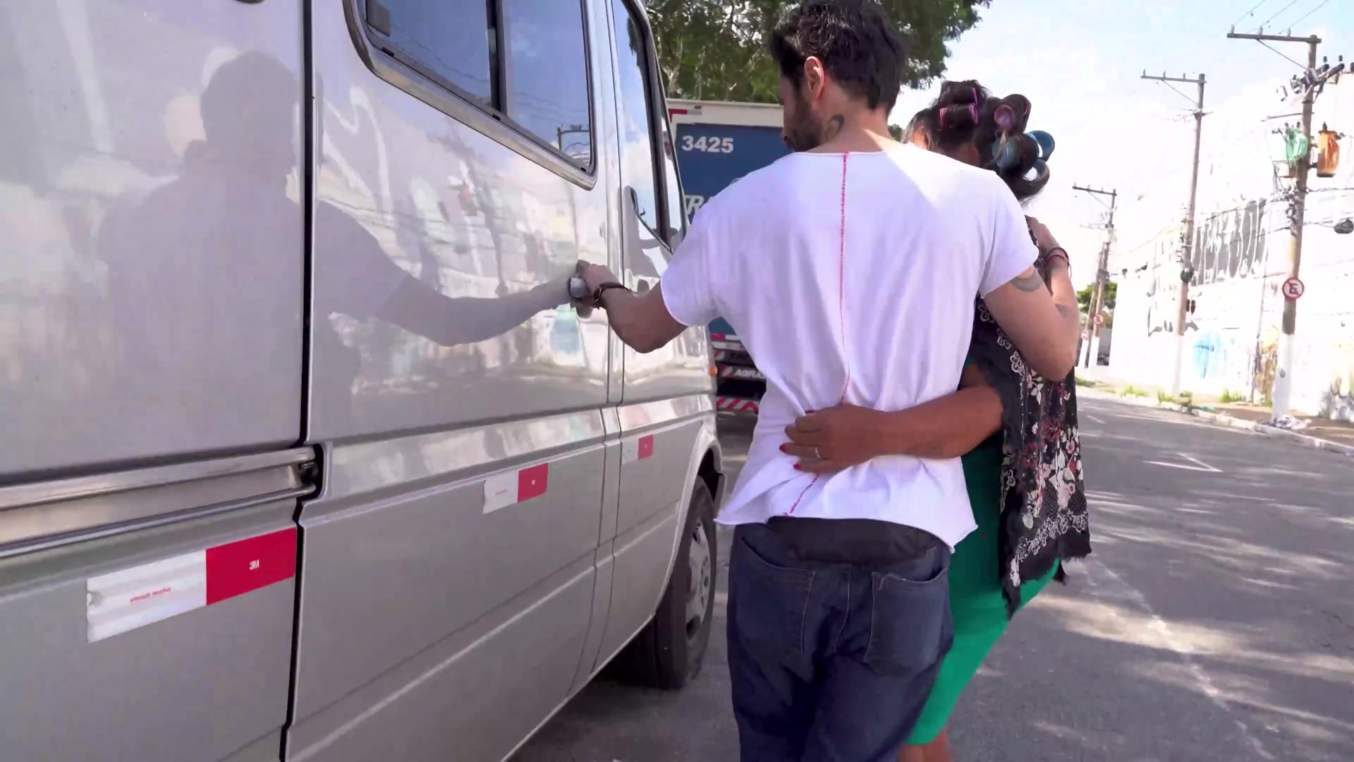 Grannys first anal threesome in a van