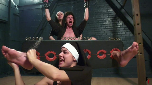 Crazy Nuns Leya and Tonya Tickle Poor Guy