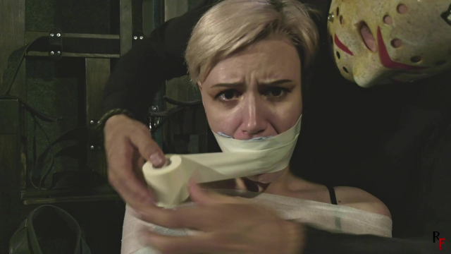 Barefoot Astrid Gets Mummified with White Bandages and Gagged Tightly